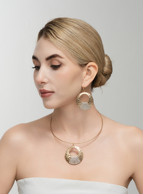 西洋欧美风手工做绕丝设计师腔调森女文艺范小众潮人耳环项圈套装