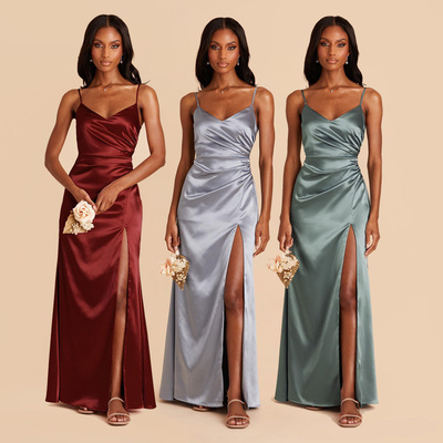 2025新款高级缎面料小众伴娘服礼服裙日常可穿姐妹团吊带V领bride