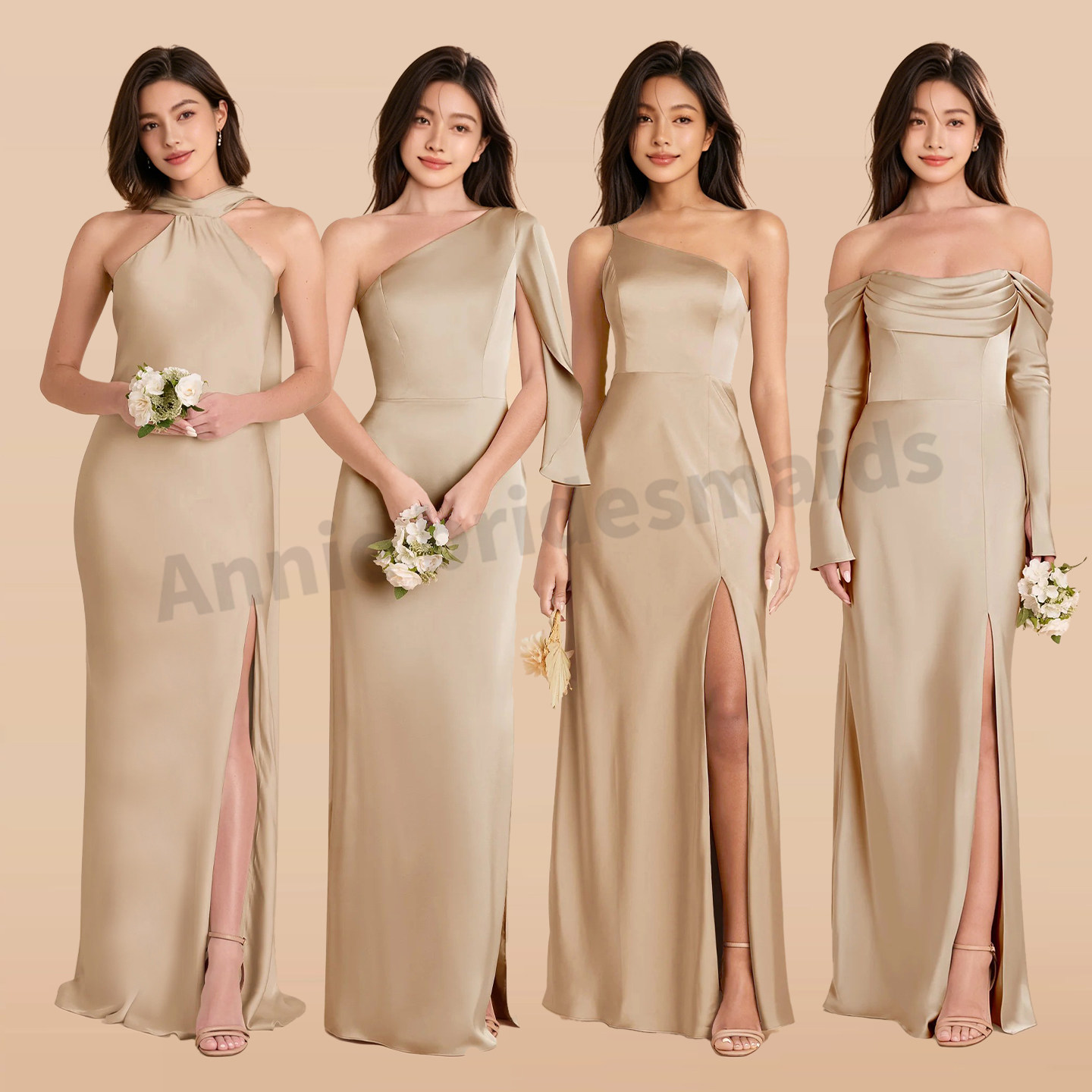 缎面婚礼姐妹团伴娘服女图片