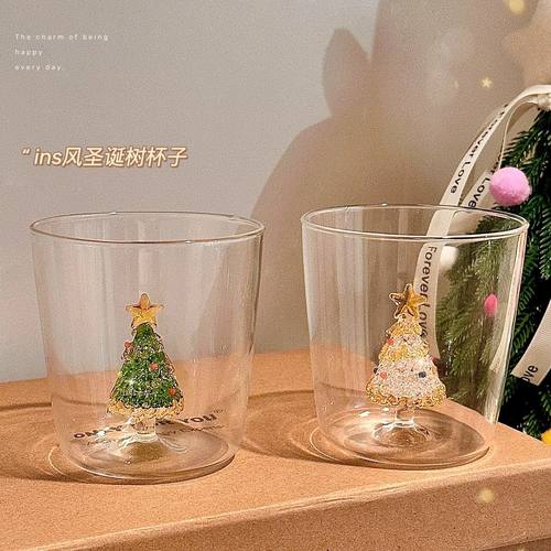 圣诞树杯子玻璃杯高硼硅女士高颜值家用水杯透明女生圣诞节礼物