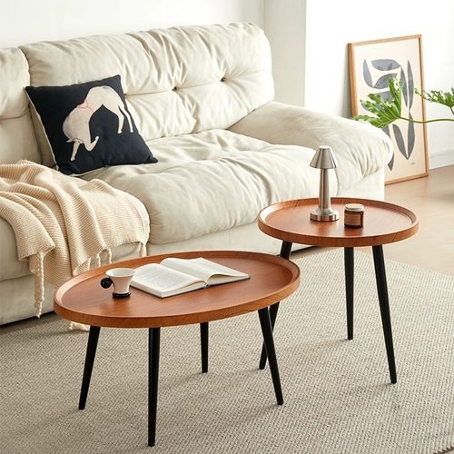 亚马逊批发圆茶几乡村咖啡桌创意小桌子黑胡桃色茶几沙发角几边几