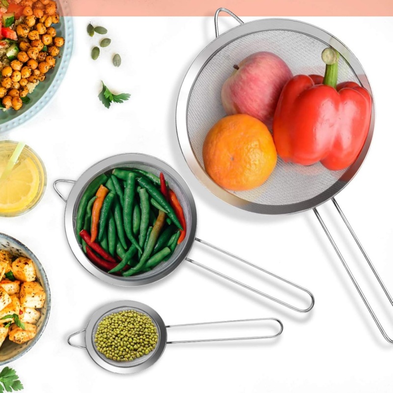 带手柄不锈钢面粉筛漏油格过滤网筛大中小号糖粉筛绿豆糕烘焙工具