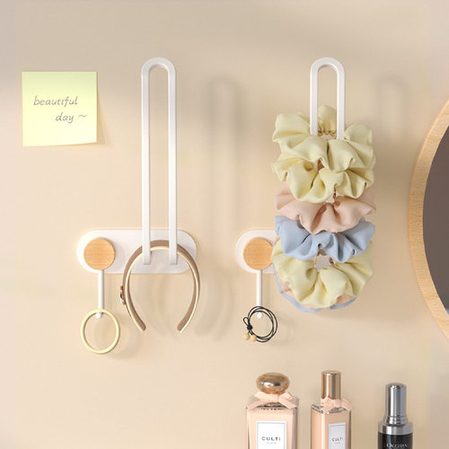 奶油原木风浴室发饰收纳挂钩免打孔墙上发箍挂架女性卫生间发绳架