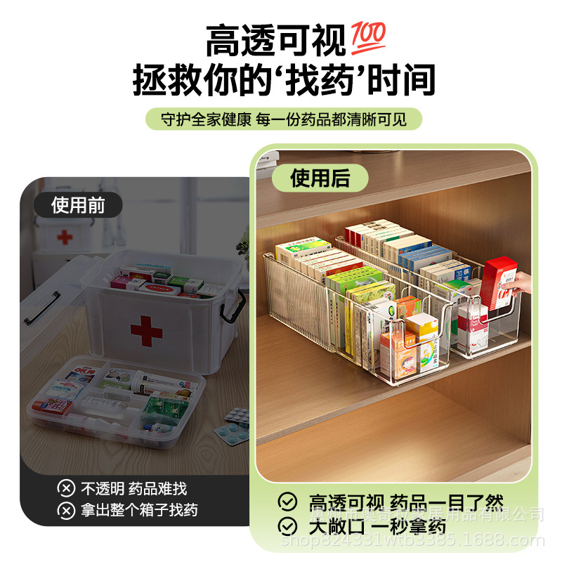 药品收纳盒家用柜内急救药膏置物架透明输液盒分格伸缩药物医药箱