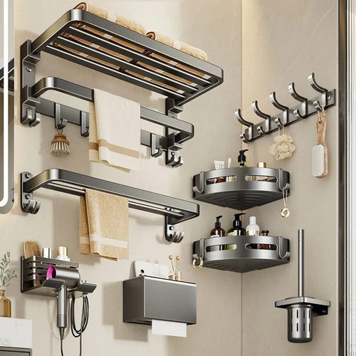 直销浴室免打孔毛巾架壁挂式卫生间厕所置物架浴巾架洗手间收纳架