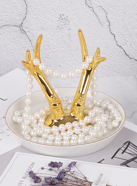 北欧风格 简约首饰收纳盘 金色陶瓷珠宝戒指托 首饰架 家居摆件