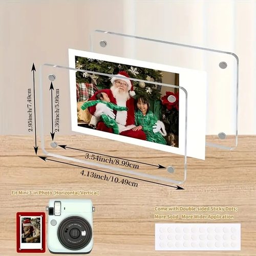 6件装磁性迷你相框亚克力透明照片架适用于冰箱/橱柜/宝丽来相机