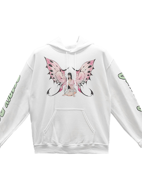 【现货】Deadly Doll  白色蝴蝶女郎漫画帽衫套头卫衣 男女同款
