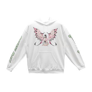 【现货】Deadly Doll 白色蝴蝶女郎漫画帽衫套头卫衣 男女同款