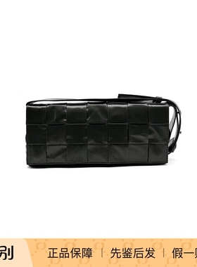 【现货】Bottega Veneta BV Intreccio黑色编织磁扣邮差包 斜挎包