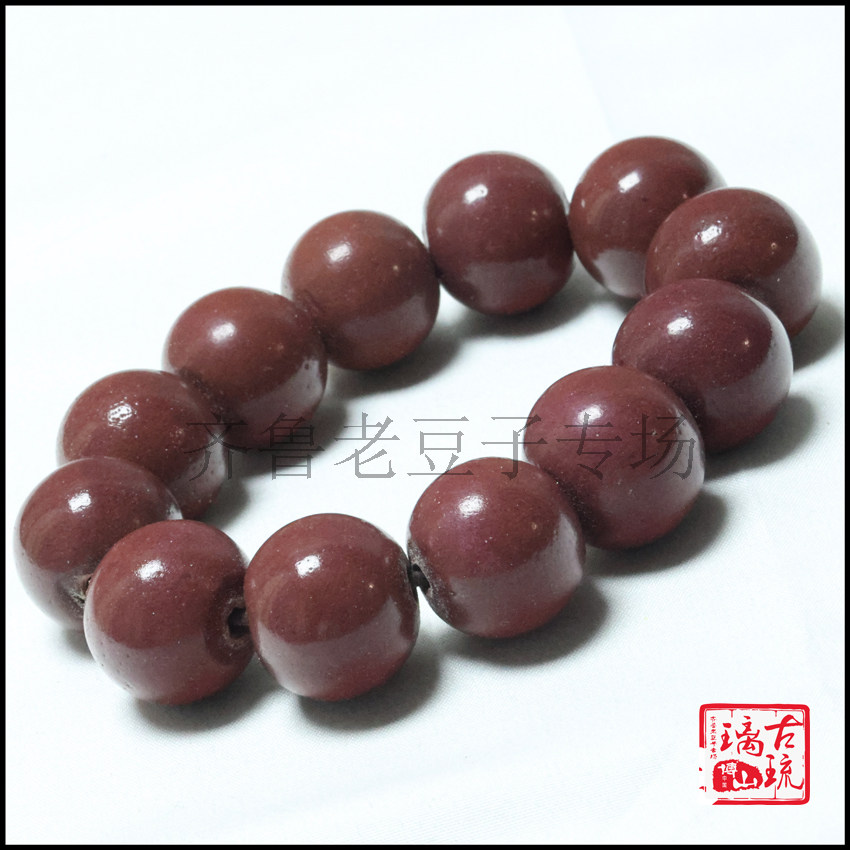 藏品珠 手工老琉璃珠子20毫米老鸡肝石料巧克力色古法琉璃珠手串