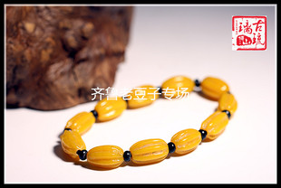 博山老琉璃珠子12*18mm鸡油黄橄榄琉璃南瓜珠全品包浆枣形瓜棱珠