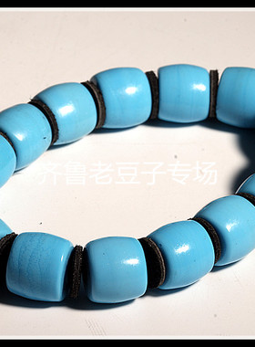 老琉璃珠子11*13mm民国老料松石蓝色古法鼓型算盘琉璃珠琉璃手链