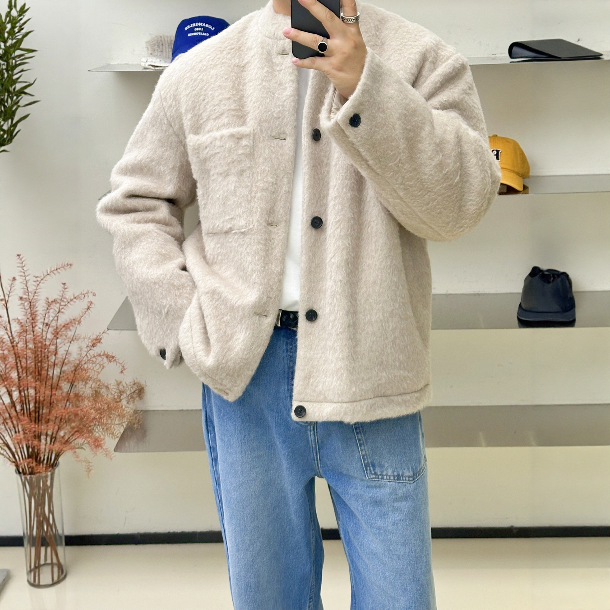 INTENSE羊绒加棉小香风外套男士