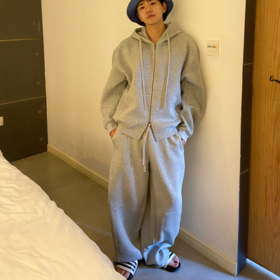 弯刀袖阔腿裤卫衣套装重磅卫裤