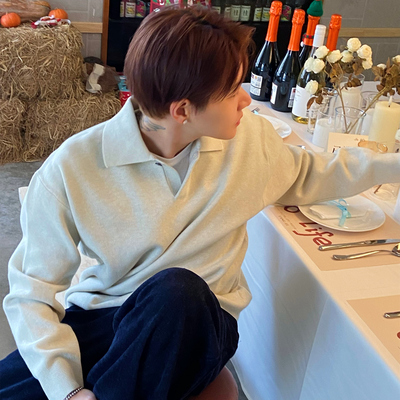 INTENSE轻奢单扣翻领POLO针织衫