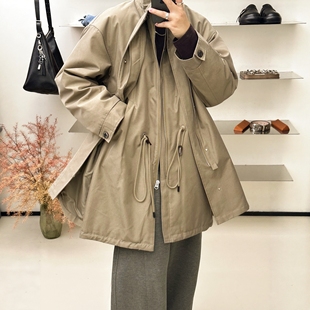 INTENSE 兔毛皮草鹅绒派克中长款外套假两件真皮领羽绒风衣男索舍