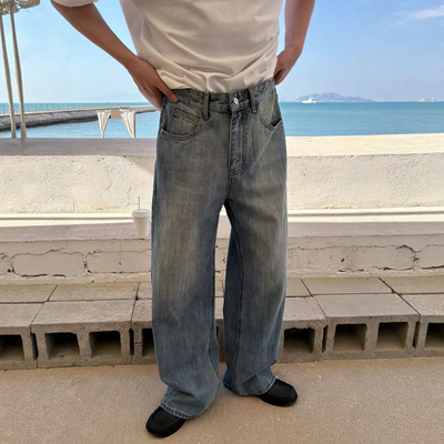 cleanfit水洗浅蓝牛仔裤男做旧