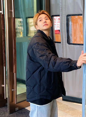 INTENSE 葫芦纹衬衣轻羽绒外套冬季白鸭绒保暖简约翻领夹克男