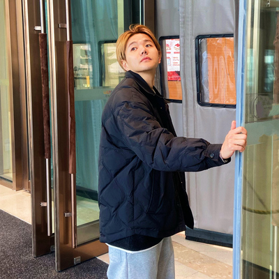 INTENSE葫芦纹衬衣轻羽绒外套男