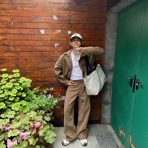 INTENSE老钱风立领灯芯绒套装男