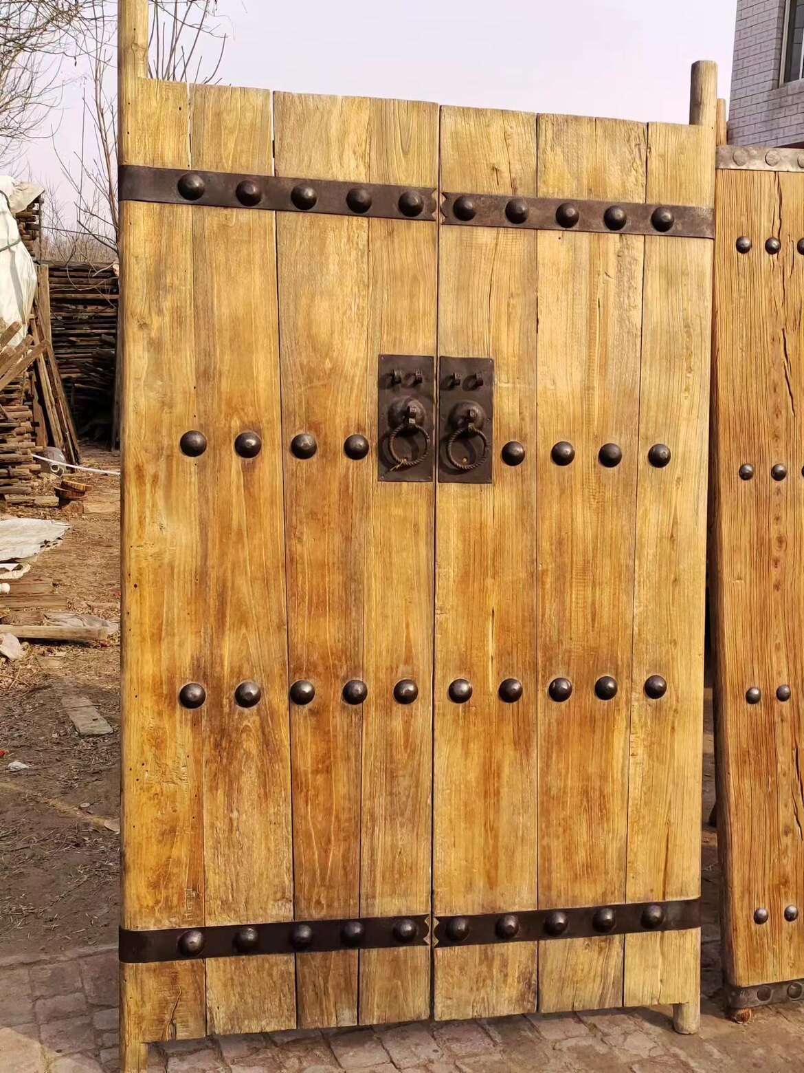 民俗怀旧老物件老榆木大门老榆木门庭院大门农村双开旧木门庭院门