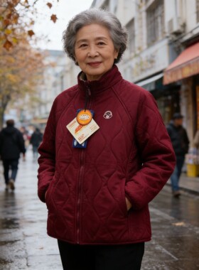 冰川时代24C2206女士羊毛爆暖绒立领外套冬修身保暖防风上衣棉服