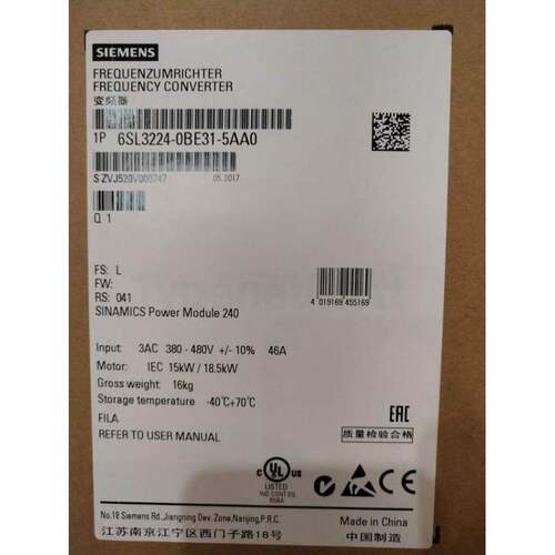 西门子G120变频器6SL3224-0BE32-2AA0功率模块6SL3224-0BE32-2AAO