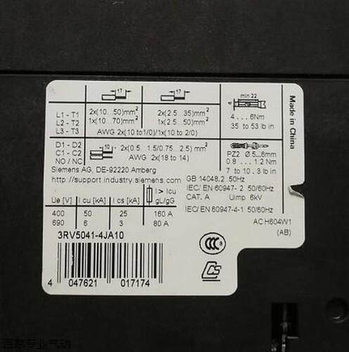 $3RV5041-4JA10 马达保护断路器功能包好询价
