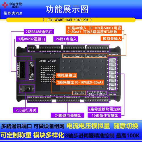 国产三菱PLC FX3U/FX2N工控板 JK3U-32MR/MT 可编程控制器8轴脉冲