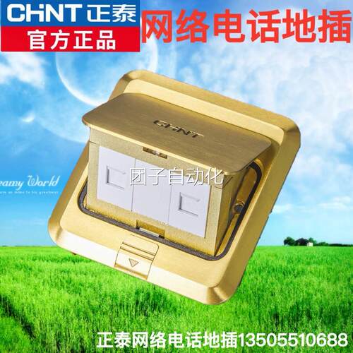 正泰地插方型地板插座弹起式黄铜网话地插铜地插电脑电话无地插盒