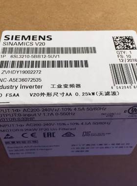 6SL3210-5BB21-5UV1西门子 V20 1AC 220V变频器6SL32105BB215UV1