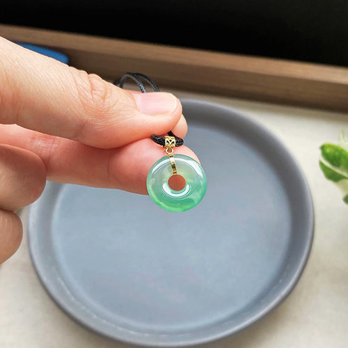 14mm 缅甸料天然老坑A货翡翠甜甜圈冰种湖水绿甜绿蓝绿小扣子证书