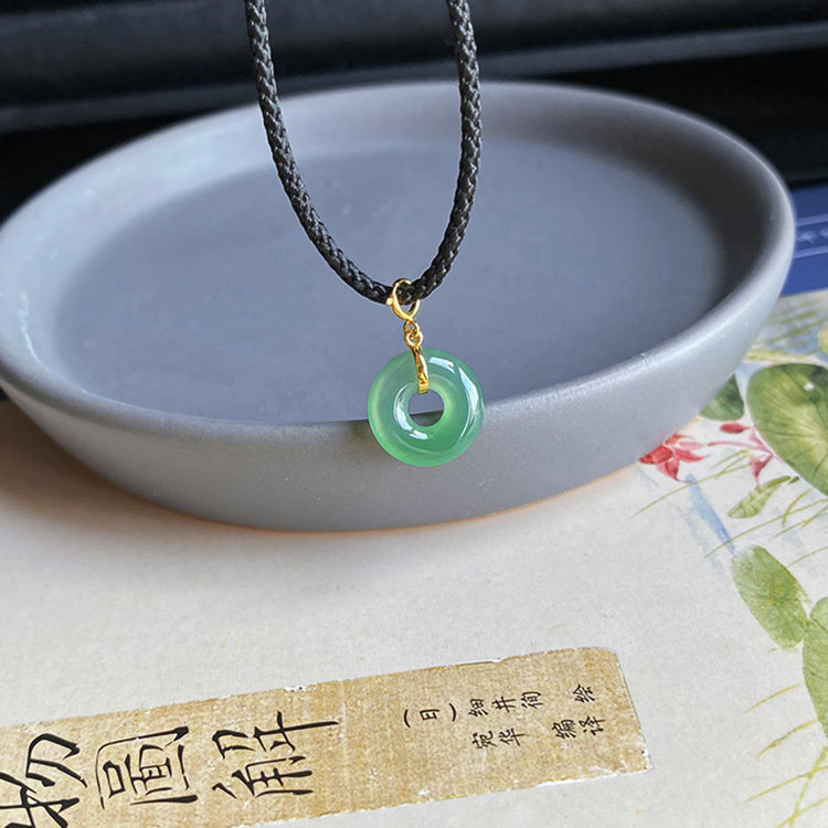 A货缅甸翡翠甜甜圈满绿色