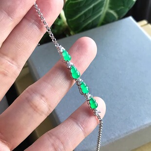 缅甸料老坑A货翡翠葫芦手链冰种甜阳绿辣绿色正翠绿18k金镶嵌证书