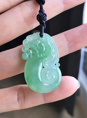 te价 缅甸天然老坑A货翡翠龙牌冰糯种浅阳绿色甜绿底古龙螭龙吊坠