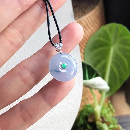 A货翡翠平安扣紫罗兰浅紫色飘花