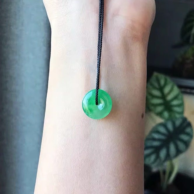 14mm包缅甸料 天然老坑A货翡翠平安扣甜阳绿满绿色飘翠小扣子证书