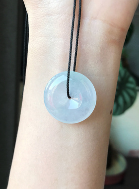 26mm缅甸料 自然光天然翡翠A货平安扣白冰起光浅紫色大扣子带证书