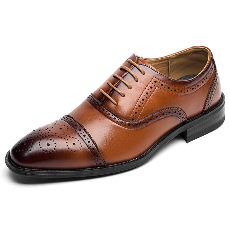 SQUARE SCALP SHOES MENS GENUINE LEATHER BUSINESS FORMAL WEAR BRITISH OXFORD SHOES CASUAL WEDDING GROOM SHOES BROCK PLUS SIZE MENS SHOES