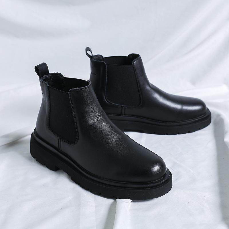 THICK-SOLED CHELSEA BOOTS MENS FLEECE AND WOOL BRITISH MENS SHOES MARTIN BOOTS LARGE SIZE BOOTS HIGH-TOP BUSINESS LEATHER SHOES LEATHER BOOTS