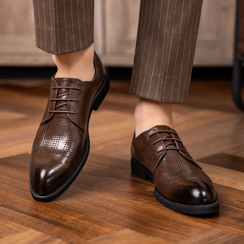 SUIT LEATHER SHOES MENS LEATHER AUTUMN WINTER 2024 NEW FORMAL WEAR BUSINESS BRITISH CASUAL WEDDING GROOM SHOES HEIGHTENED MENS SHOES