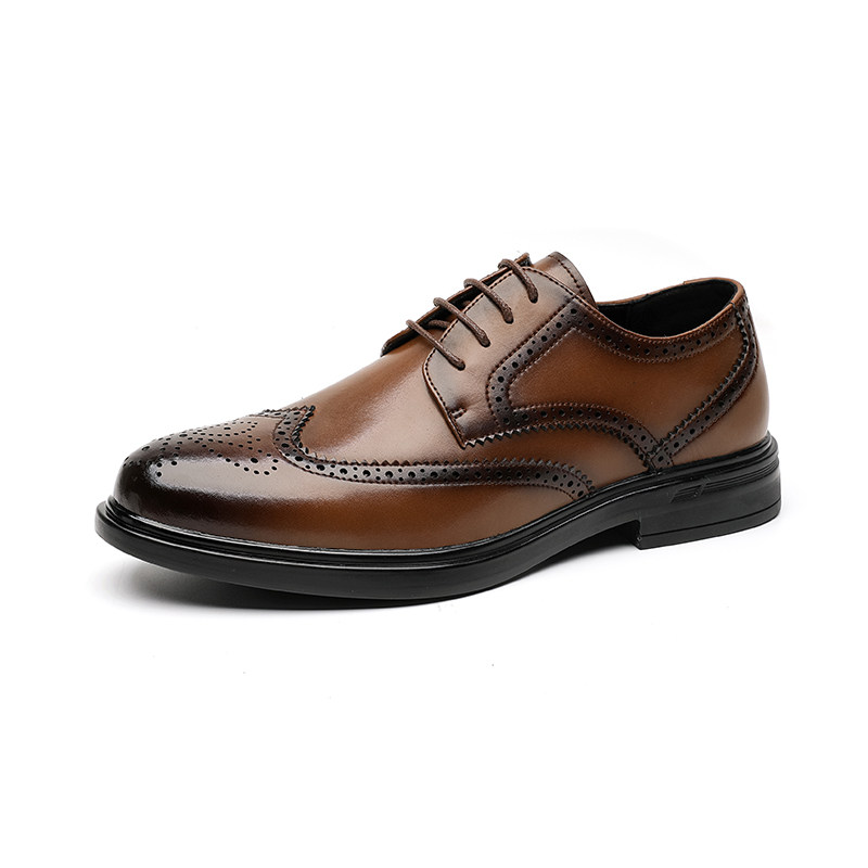 BROGUE LEATHER SHOES MENS LEATHER BROWN BUSINESS FORMAL WEAR BRITISH CASUAL WEDDING GROOM SHOES INSIDE INCREASE DERBY MENS SHOES