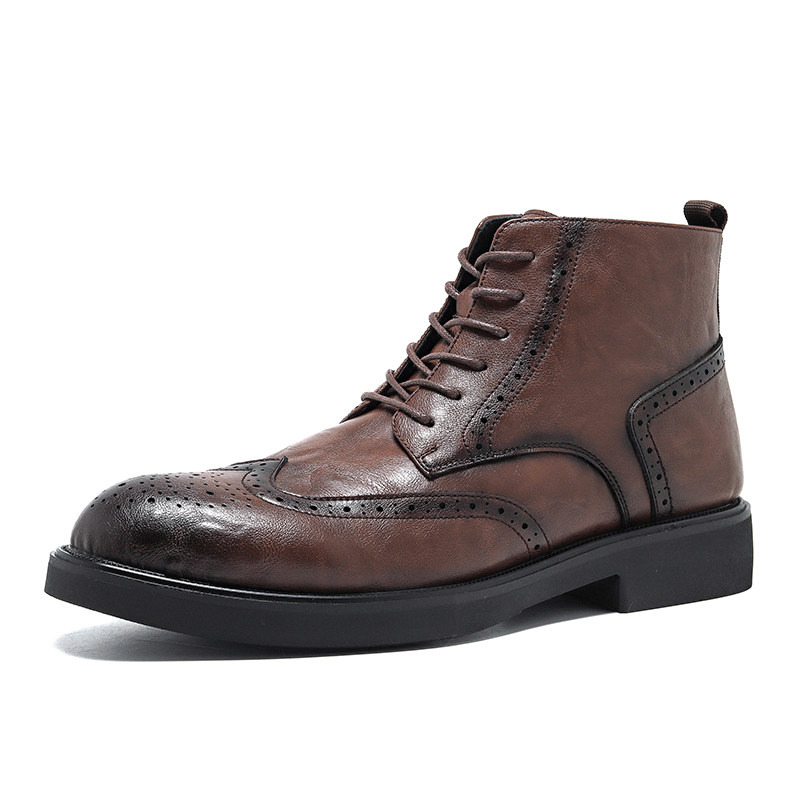MARTIN BOOTS MENS LEATHER BREXIT BROGUE BOOTS CHELSEA BOOTS HIGH TOP BUSINESS DRESS SHOES VINTAGE BOOTIES