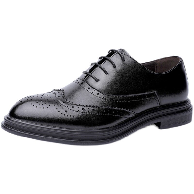 BROGUE LEATHER SHOES MENS LEATHER BUSINESS FORMAL WEAR BRITISH CASUAL SHOES OXFORD SHOES WEDDING GROOM SHOES INNER HEIGHTENED MENS SHOES