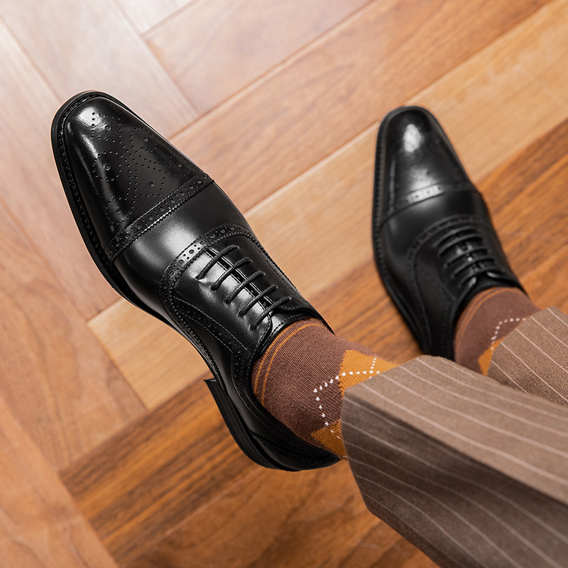 SQUARE SCALP SHOES MENS GENUINE LEATHER BUSINESS FORMAL WEAR BRITISH OXFORD SHOES CASUAL WEDDING GROOM SHOES BROCK PLUS SIZE MENS SHOES