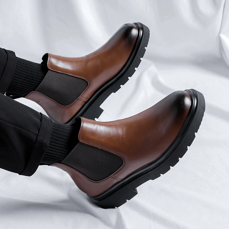 CHELSEA BOOTS MENS MARTIN BOOTS ZHONGBANG ENGLAND LEATHER BOOTS WINTER FLEECE HIGH SHOES PLUS SIZE MENS ANKLE BOOTIES MENS SHOES