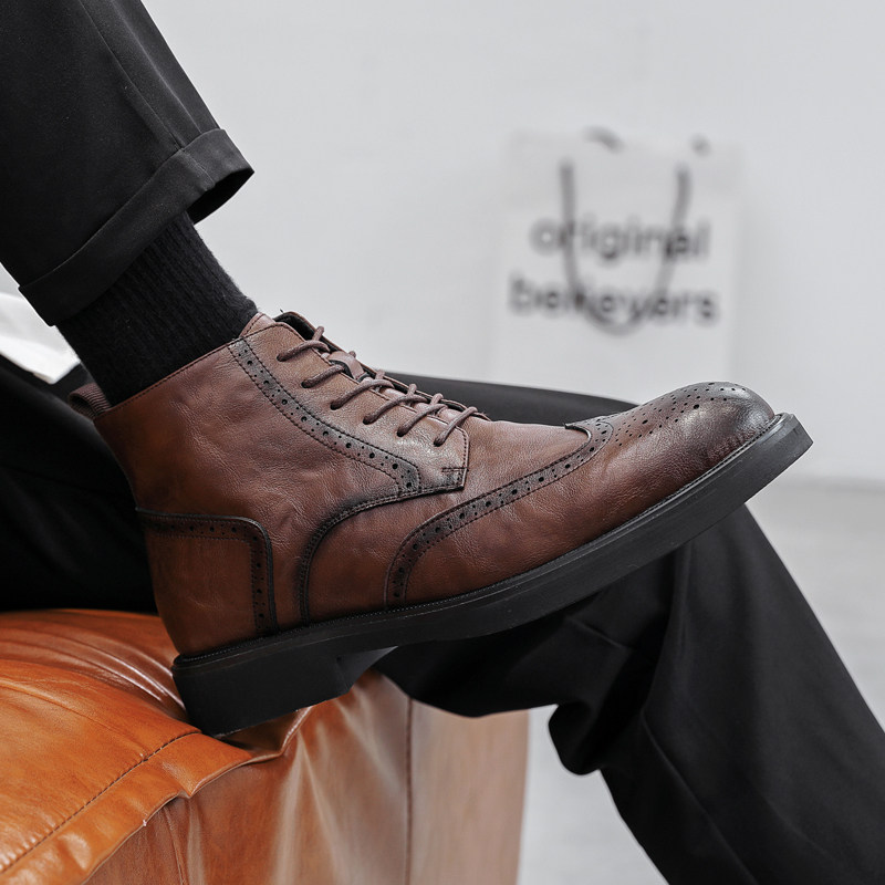 MARTIN BOOTS MENS LEATHER BREXIT BROGUE BOOTS CHELSEA BOOTS HIGH TOP BUSINESS DRESS SHOES VINTAGE BOOTIES