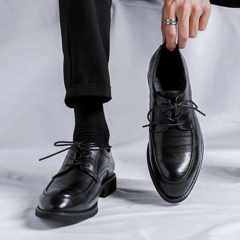 BROWN LEATHER SHOES MENS LEATHER BUSINESS FORMAL WEAR WEDDING GROOM SHOES BRITISH CASUAL LUXURY OXFORD INNER HEIGHTENED MENS SHOES
