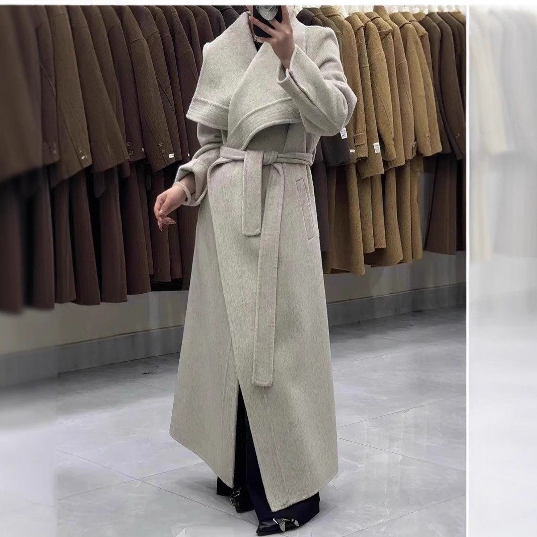 高级秋冬新款2025纹边双面羊毛大衣气质系带宽松长款毛呢外套女装,女装/女士精品,毛呢外套,淘宝优惠券,粉丝福利购,淘宝优惠卷